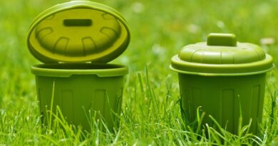 garbage cans, green, plastic